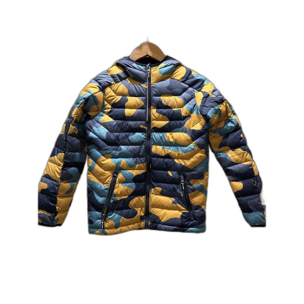 Columbia Jacket Camo Blue Yellow Omni Heat Reflective Technology Kids M 10/12